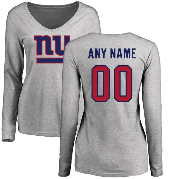 Women New York Giants NFL Pro Line Ash Custom Name and Number Logo Slim Fit Long Sleeve T-Shirt->nfl t-shirts->Sports Accessory